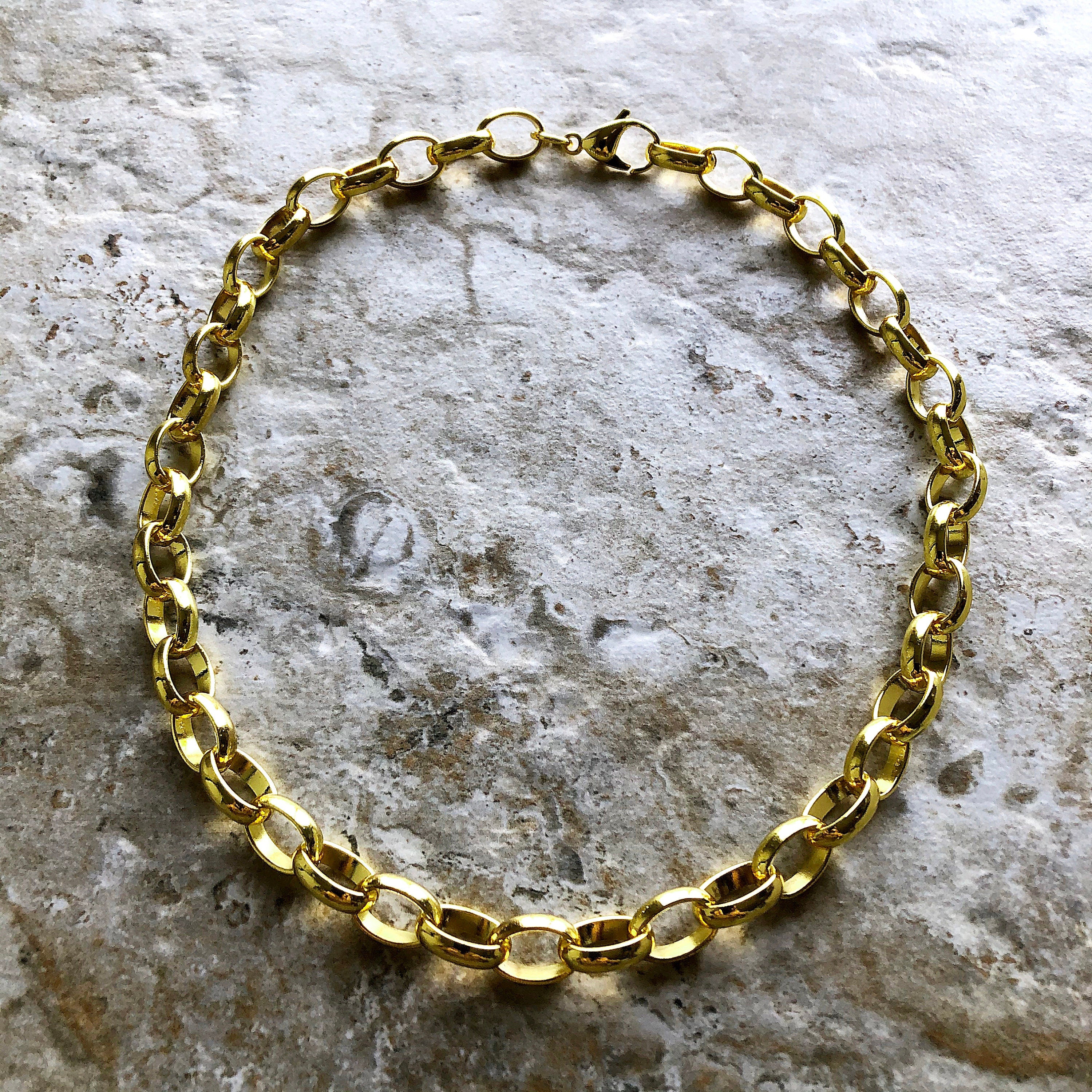 10mm Width Gold Shiny Color Stainless Steel Chains Bracelets Elipse Links Customisable Size Unisex Jewelry Tarnish Resistant Very Strong